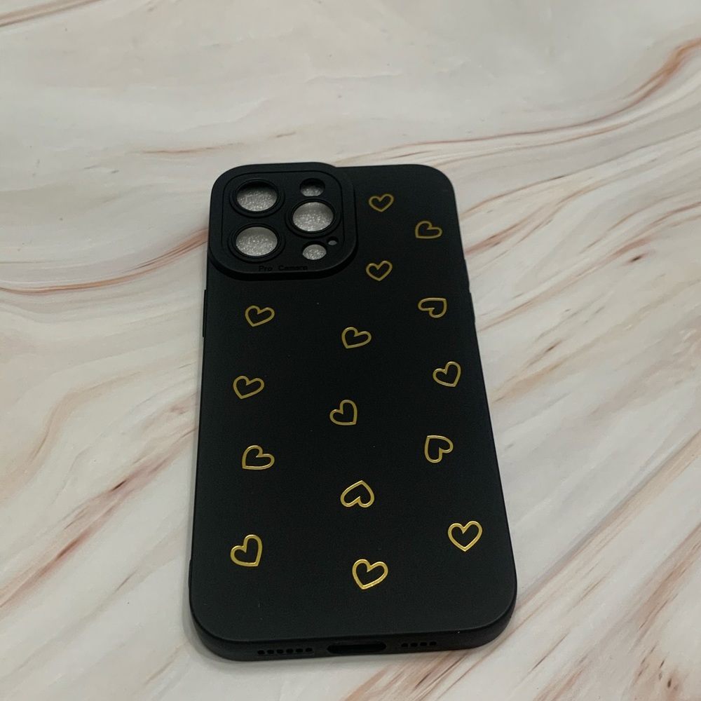iPhone 14 Pro Max Phone Case with Gold Hearts - Picture 1 of 3